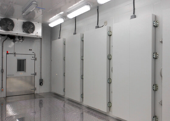 View inside of the custom 700 sq-ft ultra-low-temp storage facility at a vaccine manufacturer 